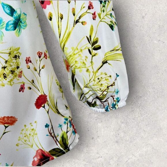 Worthington Floral Blouse - White with Red and Blue Accents - Picture 5 of 9